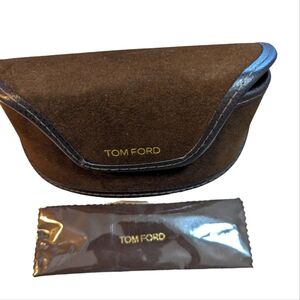 Tom Ford Sunglass Case Brown Velvet Leather Trim with Seal cleaning cloth
